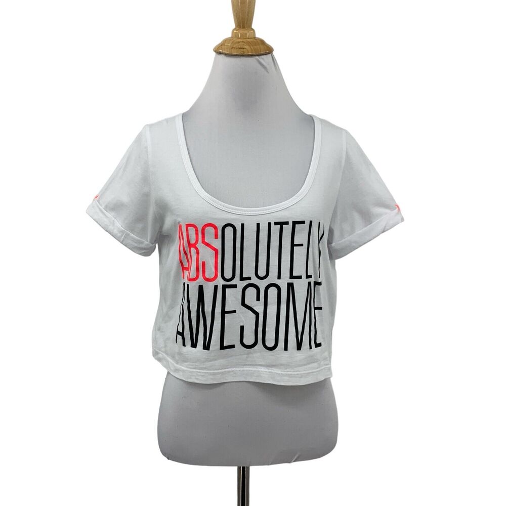 Lorna Jane Shirt Women M Medium White Cropped Scoop Absolutely Awesome Life Tee